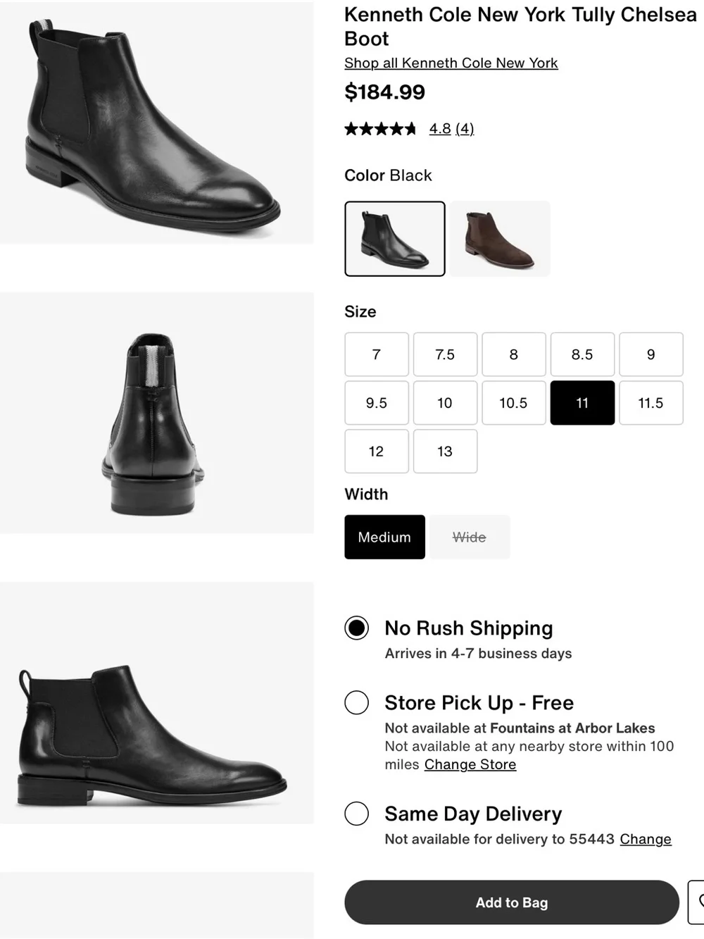 EUC Kenneth Cole Tully Chelsea Boot Black Leather Pebbled Size 11